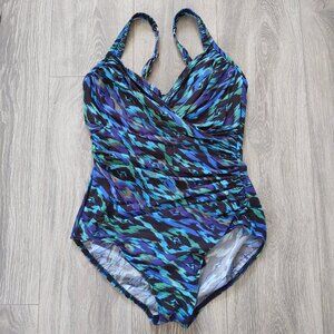 Miraclesuit V Neck Draped Front One Piece Swimsuit